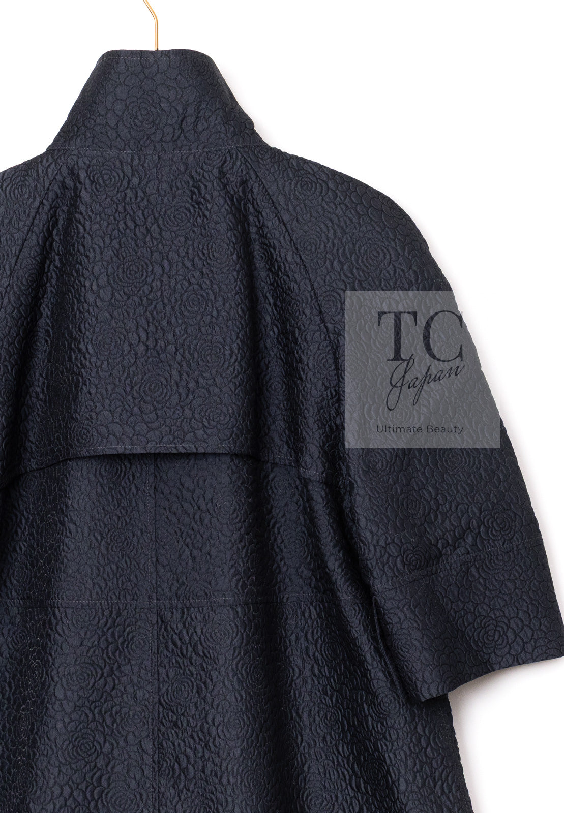 CHANEL 13S Navy Silk Nylon Camellia Stand Collar Jacket Coat 38 40 シャネル ネイビー シルク ナイロン カメリア スタンド襟  ジャケット コート 即発