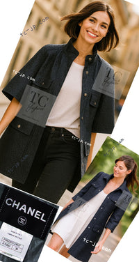 CHANEL 13S Navy Silk Nylon Camellia Stand Collar Jacket Coat 38 40 シャネル ネイビー シルク ナイロン カメリア スタンド襟  ジャケット コート 即発