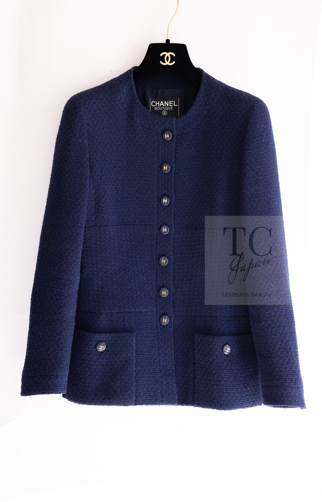 CHANEL 95S Vintage Navy Wool Cotton Jacket 36 38 シャネル ヴィンテージ ネイビー ウール コットン ジャケット 即発