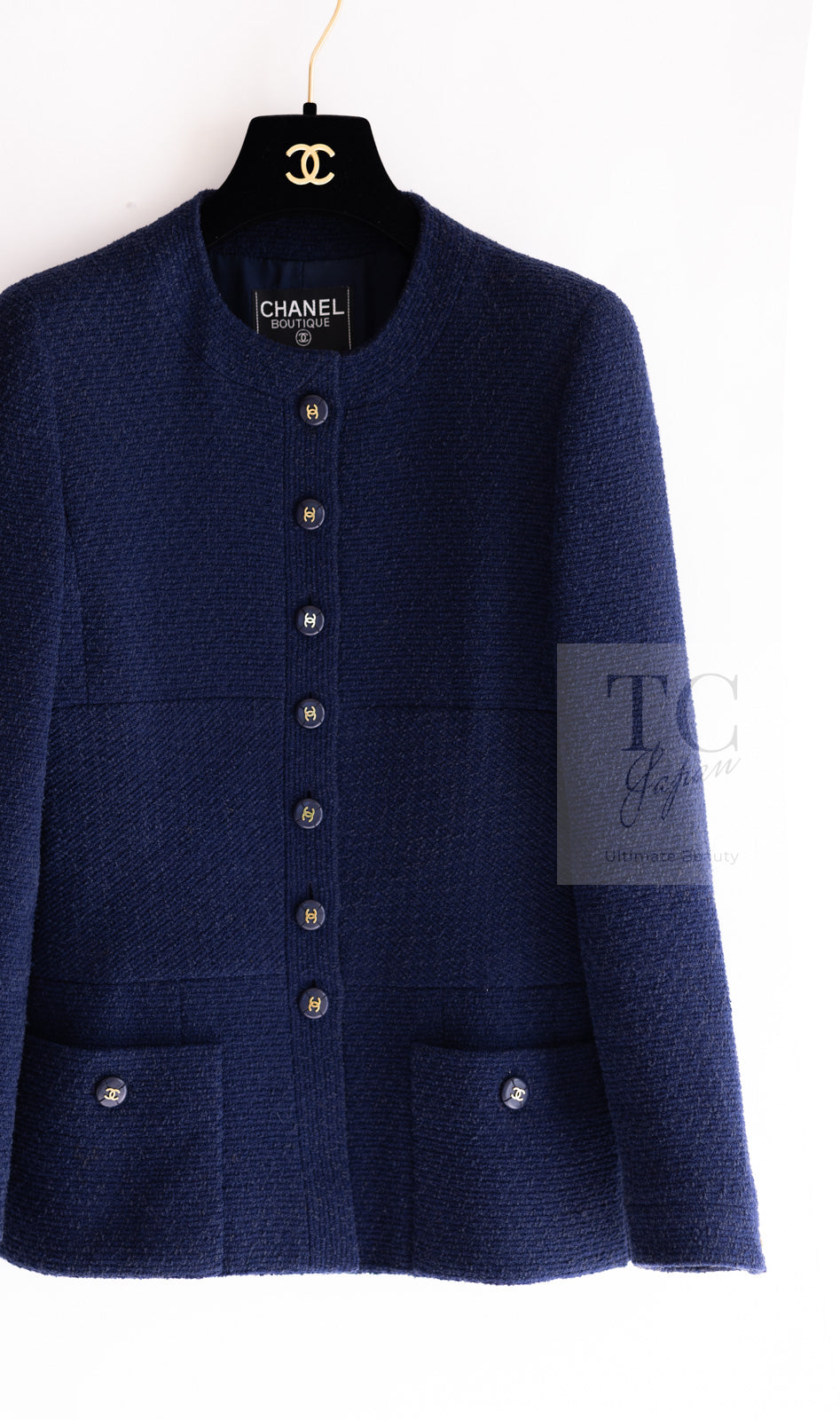 CHANEL 95S Vintage Navy Wool Cotton Jacket 36 38 シャネル ヴィンテージ ネイビー ウール コットン ジャケット 即発