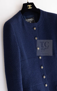 CHANEL 95S Vintage Navy Wool Cotton Jacket 36 38 シャネル ヴィンテージ ネイビー ウール コットン ジャケット 即発