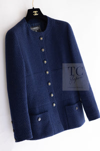 CHANEL 95S Vintage Navy Wool Cotton Jacket 36 38 シャネル ヴィンテージ ネイビー ウール コットン ジャケット 即発