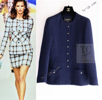 CHANEL 95S Vintage Navy Wool Cotton Jacket 36 38 シャネル ヴィンテージ ネイビー ウール コットン ジャケット 即発