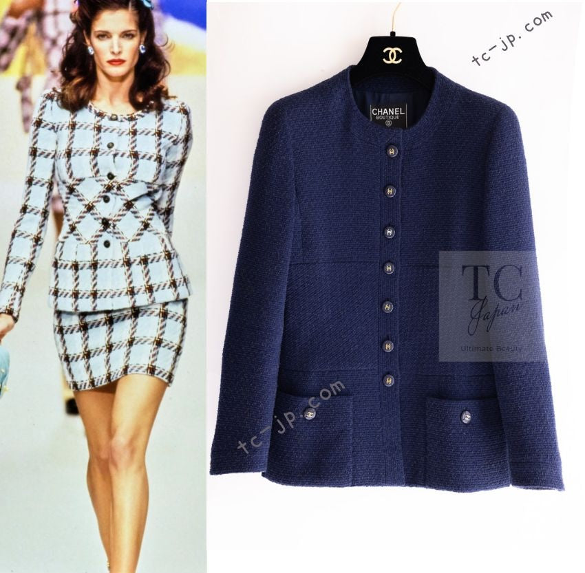 CHANEL 95S Vintage Navy Wool Cotton Jacket 36 38 シャネル ヴィンテージ ネイビー ウール コットン ジャケット 即発