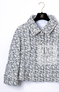 CHANEL 18PA Ivory Khaki Cashmere Wool Silk Jacket 36 シャネル アイボリー カーキ カシミヤ ウール シルク ジャケット 即発