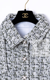 CHANEL 18PA Ivory Khaki Cashmere Wool Silk Jacket 36 シャネル アイボリー カーキ カシミヤ ウール シルク ジャケット 即発