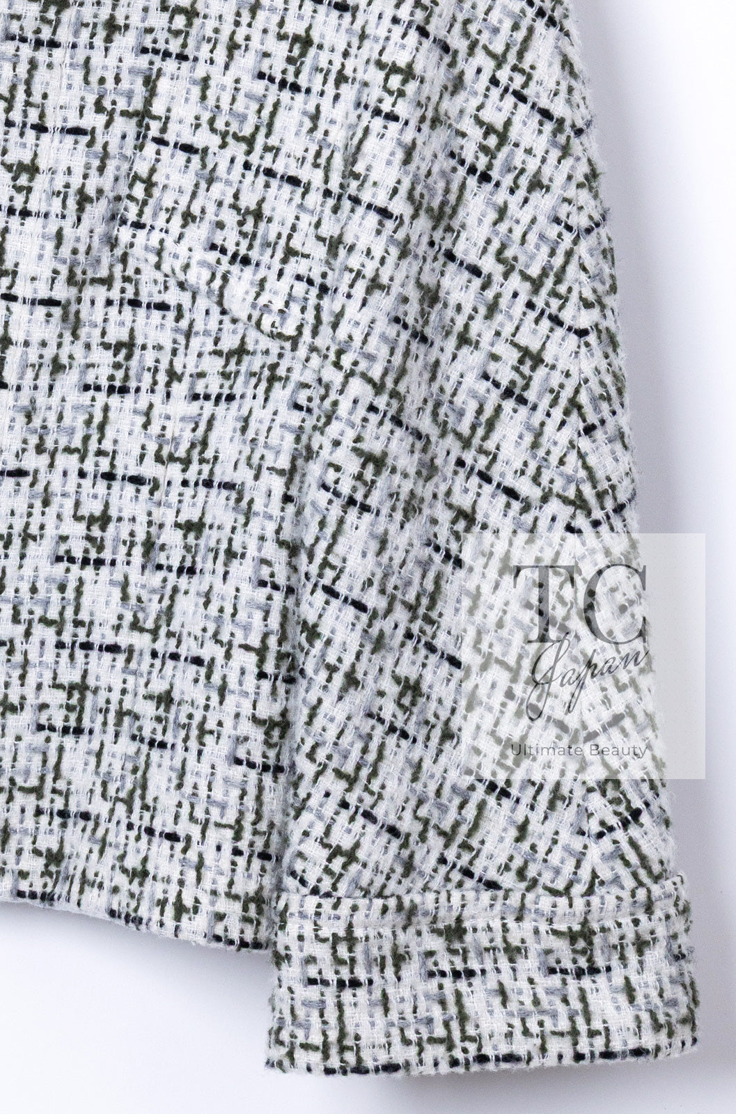 CHANEL 18PA Ivory Khaki Cashmere Wool Silk Jacket 36 シャネル アイボリー カーキ カシミヤ ウール シルク ジャケット 即発