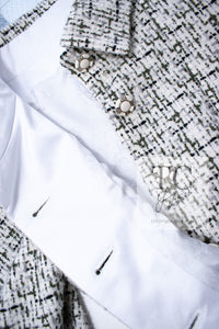 CHANEL 18PA Ivory Khaki Cashmere Wool Silk Jacket 36 シャネル アイボリー カーキ カシミヤ ウール シルク ジャケット 即発