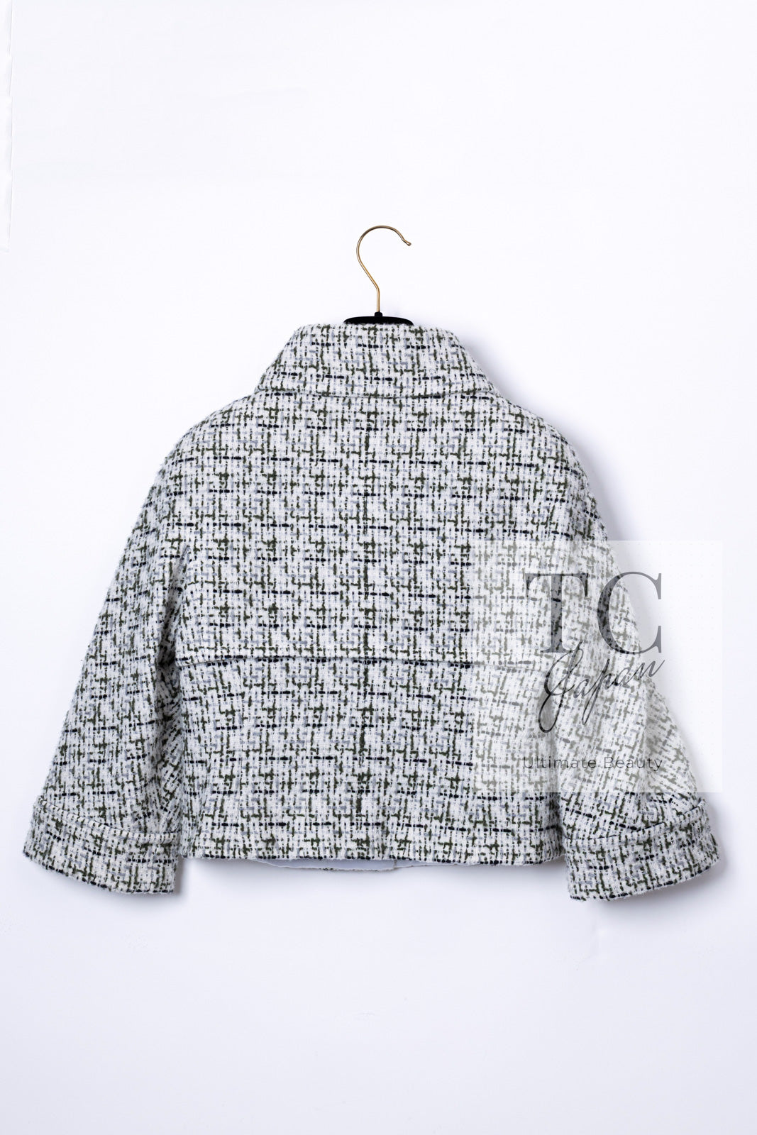 CHANEL 18PA Ivory Khaki Cashmere Wool Silk Jacket 36 シャネル アイボリー カーキ カシミヤ ウール シルク ジャケット 即発