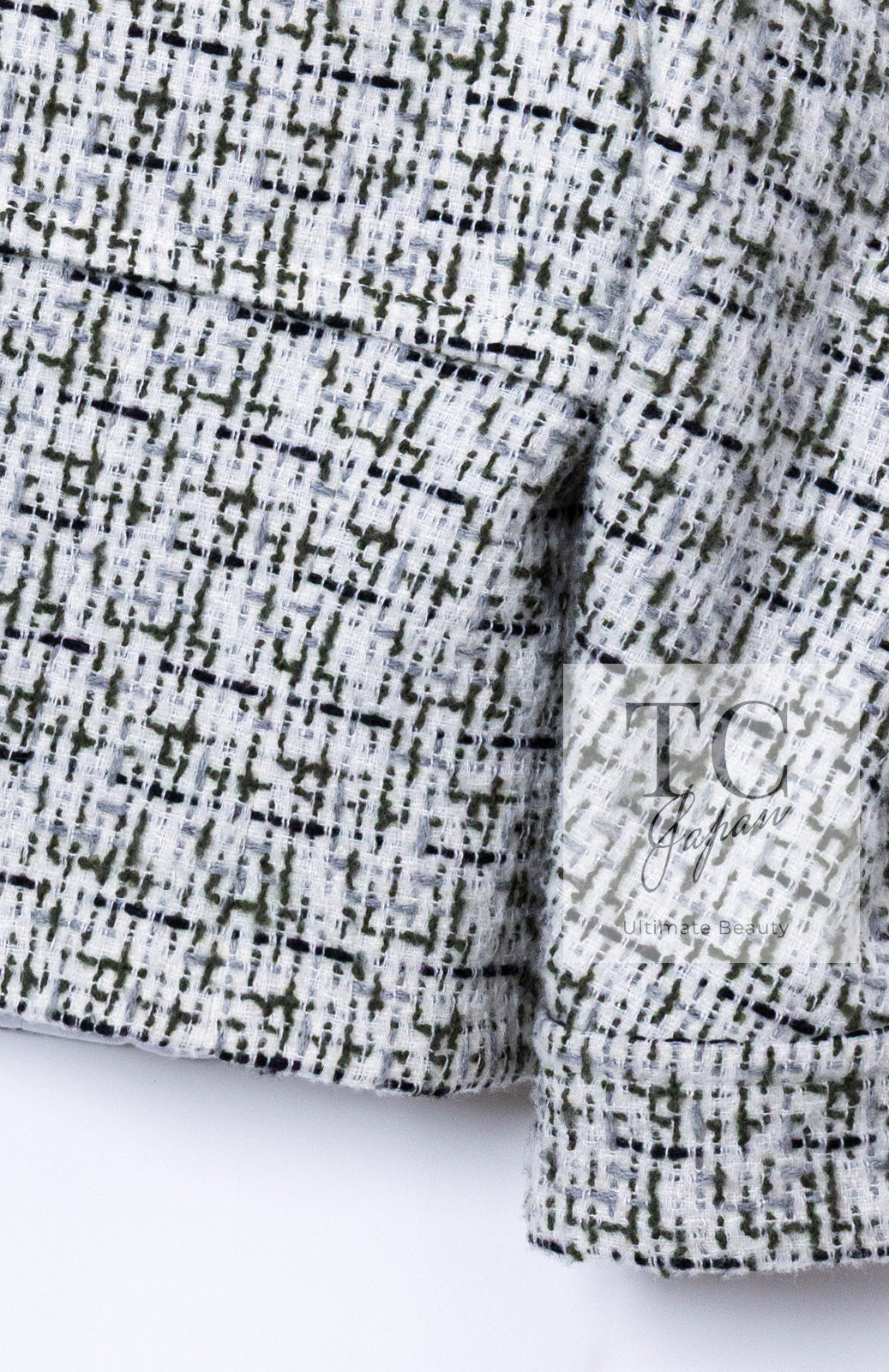 CHANEL 18PA Ivory Khaki Cashmere Wool Silk Jacket 36 シャネル アイボリー カーキ カシミヤ ウール シルク ジャケット 即発