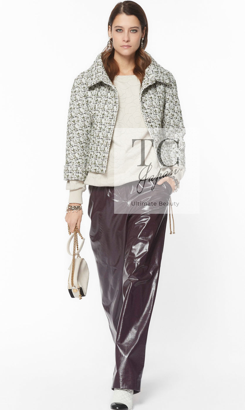 CHANEL 18PA Ivory Khaki Cashmere Wool Silk Jacket 36 シャネル アイボリー カーキ カシミヤ ウール シルク ジャケット 即発