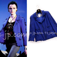 CHANEL 07PF Royal Blue Trimming CC Flower Buttons Wool Jacket 42 シャネル ロイヤル ブルー トリミング フラワー ココ ボタン ウール ジャケット 即発