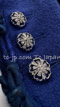 CHANEL 07PF Royal Blue Trimming CC Flower Buttons Wool Jacket 42 シャネル ロイヤル ブルー トリミング フラワー ココ ボタン ウール ジャケット 即発