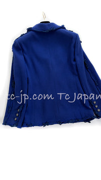 CHANEL 07PF Royal Blue Trimming CC Flower Buttons Wool Jacket 42 シャネル ロイヤル ブルー トリミング フラワー ココ ボタン ウール ジャケット 即発
