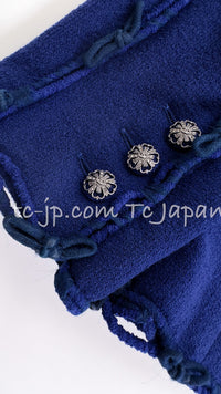 CHANEL 07PF Royal Blue Trimming CC Flower Buttons Wool Jacket 42 シャネル ロイヤル ブルー トリミング フラワー ココ ボタン ウール ジャケット 即発