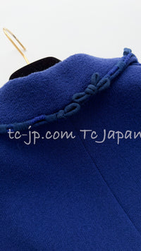 CHANEL 07PF Royal Blue Trimming CC Flower Buttons Wool Jacket 42 シャネル ロイヤル ブルー トリミング フラワー ココ ボタン ウール ジャケット 即発