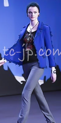 CHANEL 07PF Royal Blue Trimming CC Flower Buttons Wool Jacket 42 シャネル ロイヤル ブルー トリミング フラワー ココ ボタン ウール ジャケット 即発