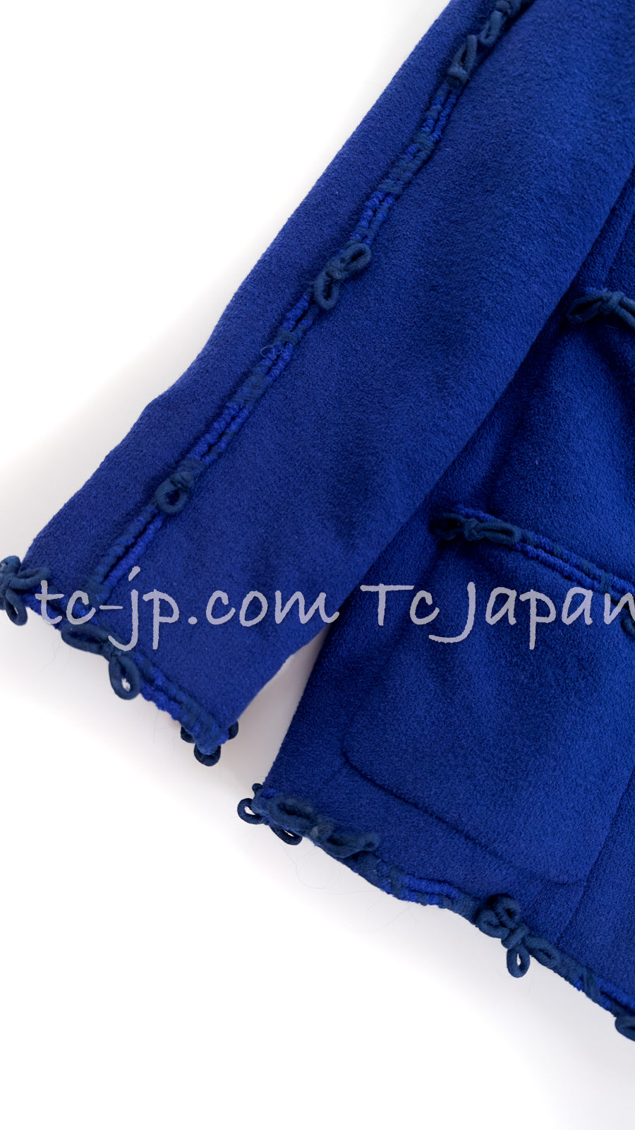 CHANEL 07PF Royal Blue Trimming CC Flower Buttons Wool Jacket 42 シャネル ロイヤル ブルー トリミング フラワー ココ ボタン ウール ジャケット 即発