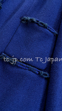 CHANEL 07PF Royal Blue Trimming CC Flower Buttons Wool Jacket 42 シャネル ロイヤル ブルー トリミング フラワー ココ ボタン ウール ジャケット 即発
