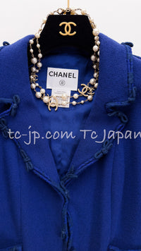 CHANEL 07PF Royal Blue Trimming CC Flower Buttons Wool Jacket 42 シャネル ロイヤル ブルー トリミング フラワー ココ ボタン ウール ジャケット 即発