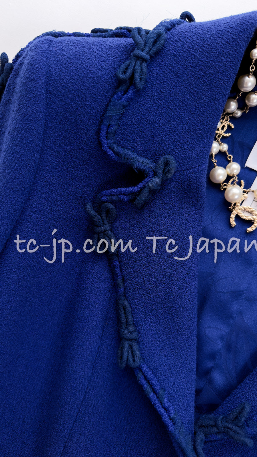 CHANEL 07PF Royal Blue Trimming CC Flower Buttons Wool Jacket 42 シャネル ロイヤル ブルー トリミング フラワー ココ ボタン ウール ジャケット 即発