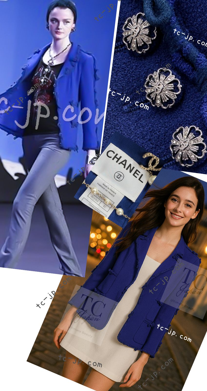 CHANEL 07PF Royal Blue Trimming CC Flower Buttons Wool Jacket 42 シャネル ロイヤル ブルー トリミング フラワー ココ ボタン ウール ジャケット 即発