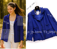 CHANEL 07PF Royal Blue Trimming CC Flower Buttons Wool Jacket 42 シャネル ロイヤル ブルー トリミング フラワー ココ ボタン ウール ジャケット 即発