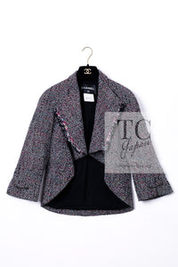 CHANEL 11S Black Red Multicolor Cotton Silk Tweed Jacket 34 36 シャネル ブラック レッド マルチカラー コットン シルク ツイード ジャケット 即発