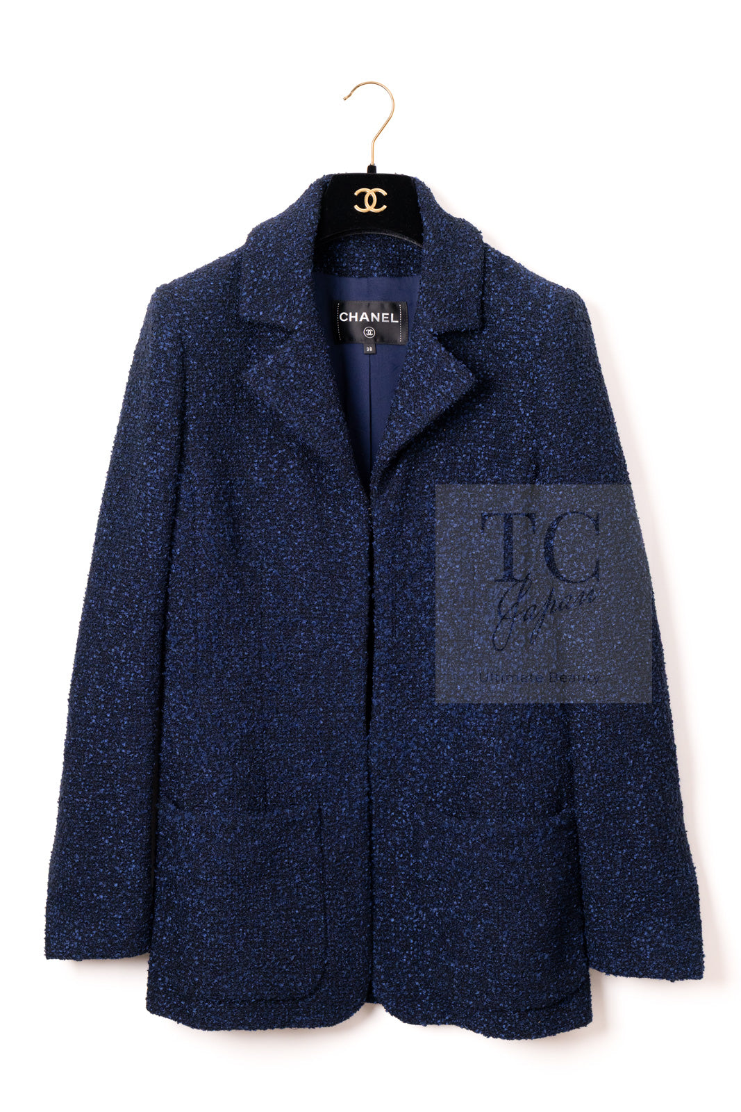 CHANEL 16S Navy Blue Tweed Jacket 38 シャネル ネイビー ブルー ツイード ジャケット 即発