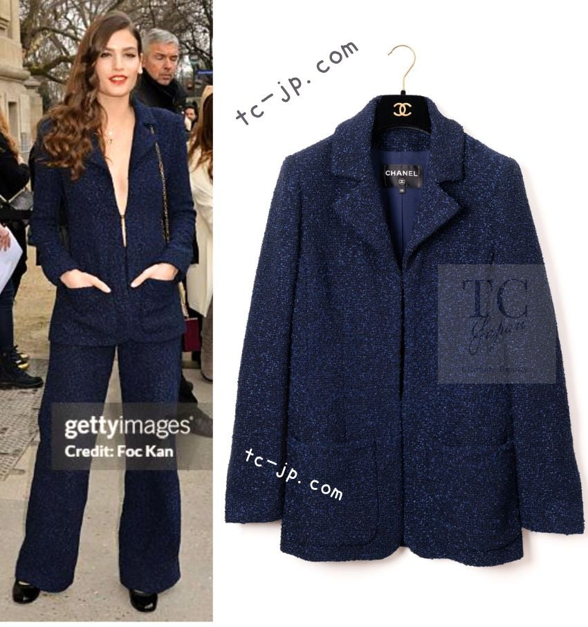 CHANEL 16S Navy Blue Tweed Jacket 38 シャネル ネイビー ブルー ツイード ジャケット 即発