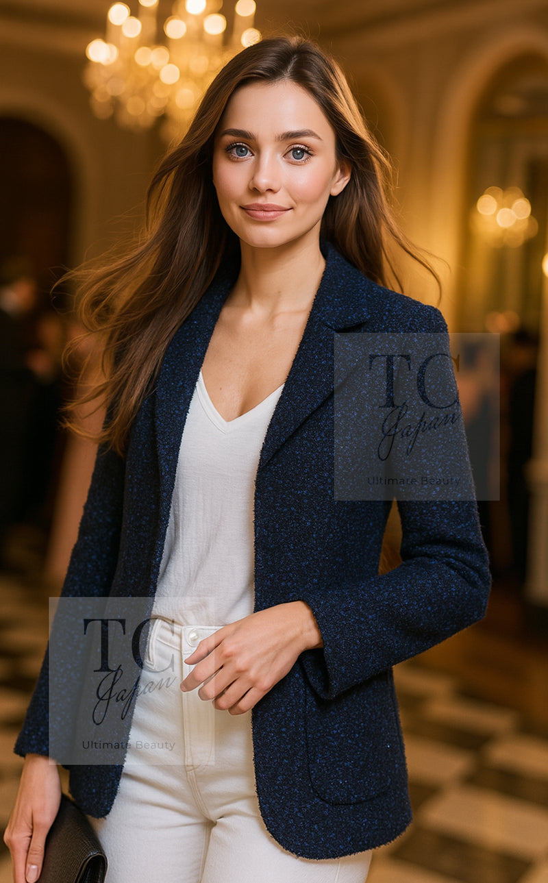 CHANEL 16S Navy Blue Tweed Jacket 38 シャネル ネイビー ブルー ツイード ジャケット 即発