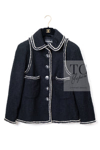 CHANEL 17A Black Wool Silk Braid Trimming Coat Jacket 42 シャネル ブラック ウール シルク ブレイドトリミング コート ジャケット 即発