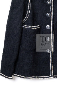 CHANEL 17A Black Wool Silk Braid Trimming Coat Jacket 42 シャネル ブラック ウール シルク ブレイドトリミング コート ジャケット 即発