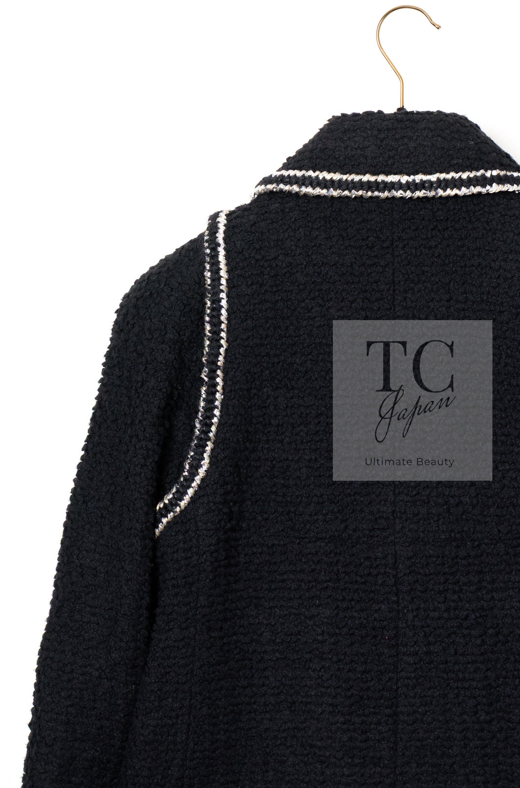CHANEL 17A Black Wool Silk Braid Trimming Coat Jacket 42 シャネル ブラック ウール シルク ブレイドトリミング コート ジャケット 即発