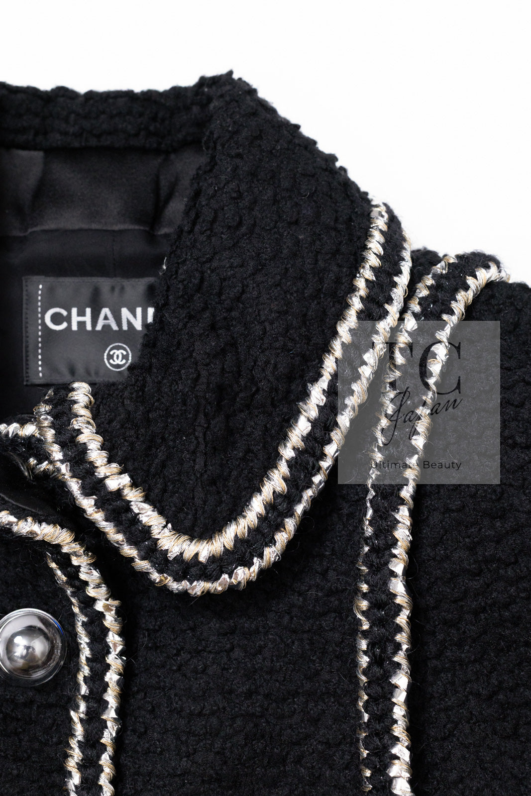 CHANEL 17A Black Wool Silk Braid Trimming Coat Jacket 42 シャネル ブラック ウール シルク ブレイドトリミング コート ジャケット 即発