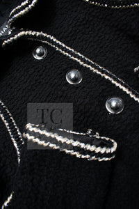 CHANEL 17A Black Wool Silk Braid Trimming Half Coat Jacket 42 シャネル ブラック ウール シルク ブレイドトリミング ハーフ コート ジャケット 即発