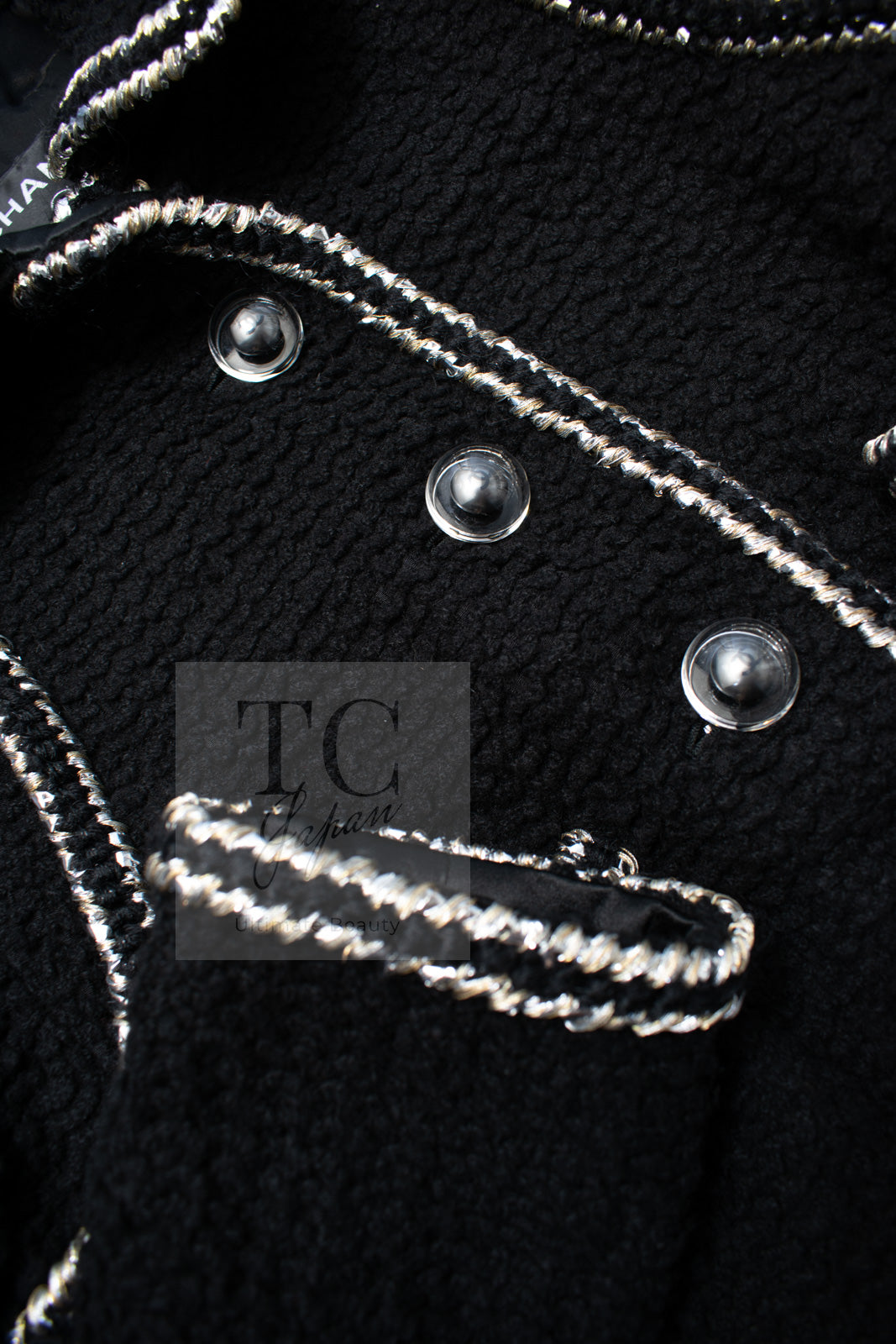 CHANEL 17A Black Wool Silk Braid Trimming Half Coat Jacket 42 シャネル ブラック ウール シルク ブレイドトリミング ハーフ コート ジャケット 即発
