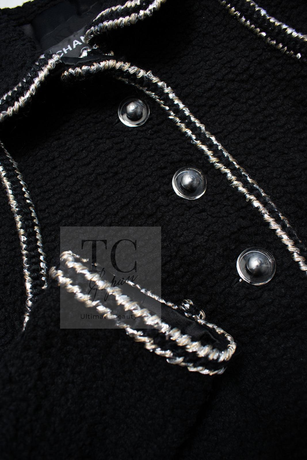 CHANEL 17A Black Wool Silk Braid Trimming Half Coat Jacket 42 シャネル ブラック ウール シルク ブレイドトリミング ハーフ コート ジャケット 即発