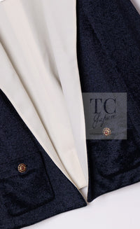 CHANEL 10C Navy Ivory Crystals Gripoix Buttons Jacket 34 36 シャネル ネイビー アイボリー クリスタル グリポア宝石ボタン ジャケット 即発