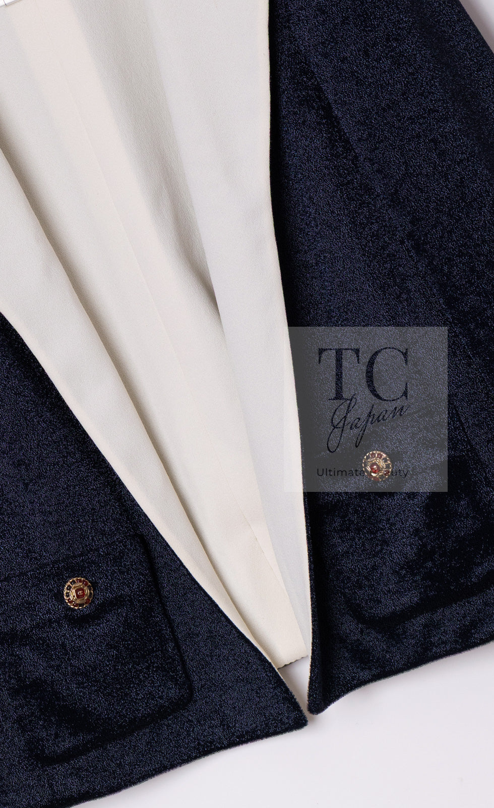CHANEL 10C Navy Ivory Crystals Gripoix Buttons Jacket 34 36 シャネル ネイビー アイボリー クリスタル グリポア宝石ボタン ジャケット 即発