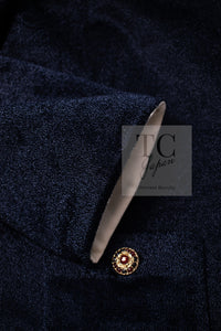 CHANEL 10C Navy Ivory Crystals Gripoix Buttons Jacket 34 36 シャネル ネイビー アイボリー クリスタル グリポア宝石ボタン ジャケット 即発