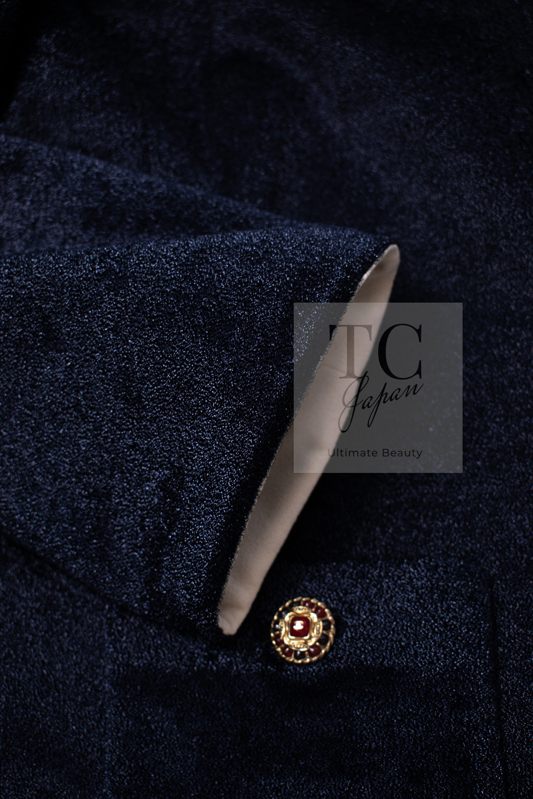 CHANEL 10C Navy Ivory Crystals Gripoix Buttons Jacket 34 36 シャネル ネイビー アイボリー クリスタル グリポア宝石ボタン ジャケット 即発