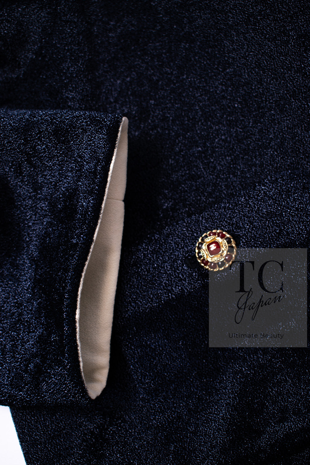 CHANEL 10C Navy Ivory Crystals Gripoix Buttons Jacket 34 36 シャネル ネイビー アイボリー クリスタル グリポア宝石ボタン ジャケット 即発