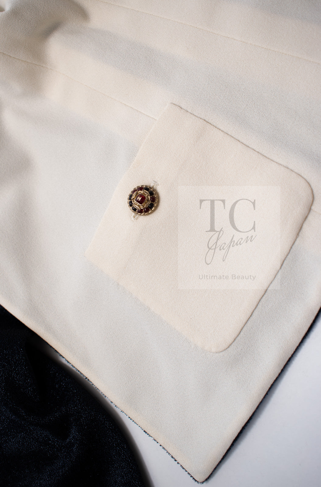 CHANEL 10C Navy Ivory Crystals Gripoix Buttons Jacket 34 36 シャネル ネイビー アイボリー クリスタル グリポア宝石ボタン ジャケット 即発