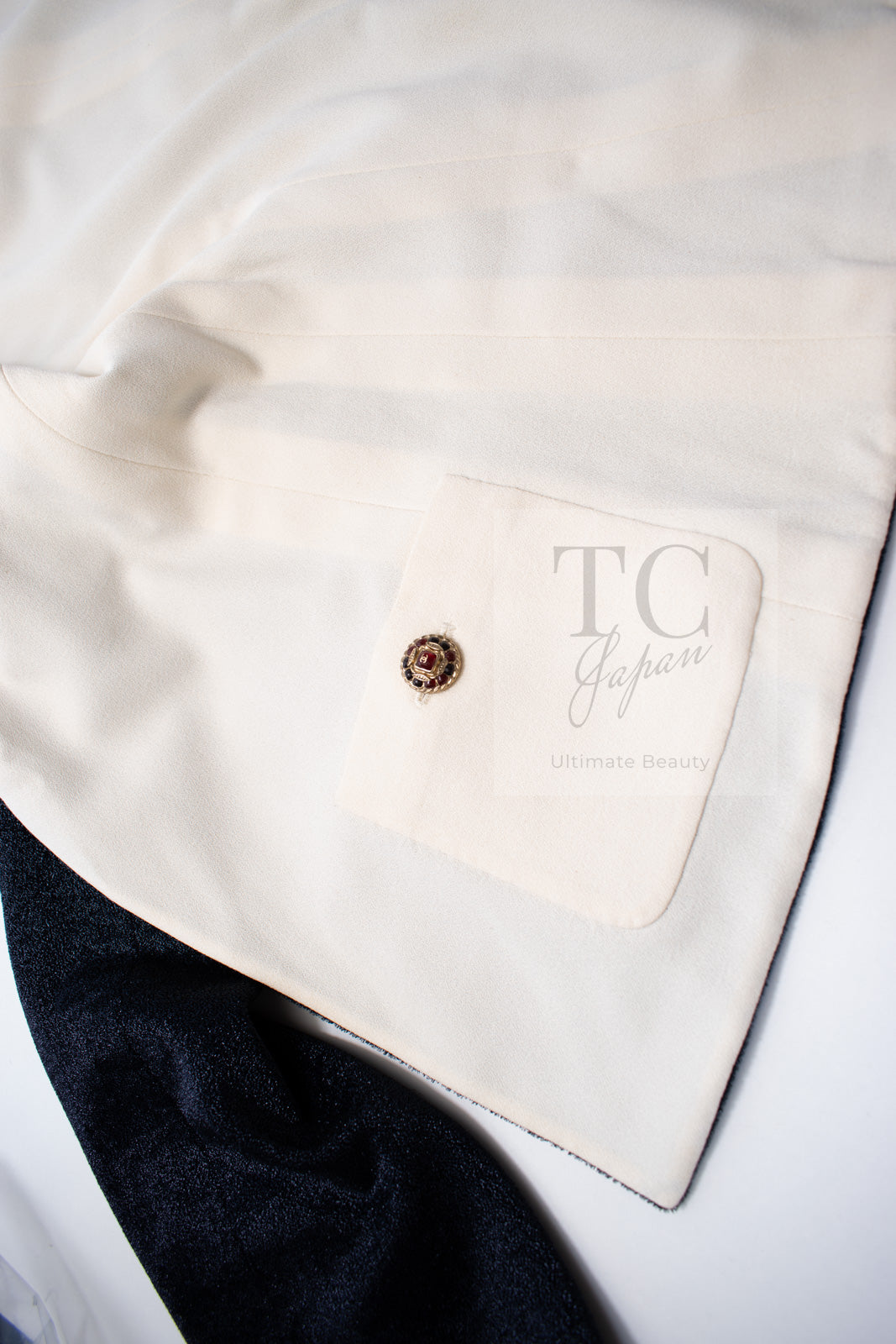 CHANEL 10C Navy Ivory Crystals Gripoix Buttons Jacket 34 36 シャネル ネイビー アイボリー クリスタル グリポア宝石ボタン ジャケット 即発