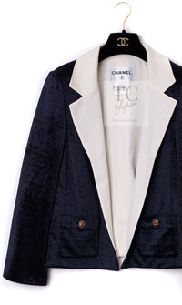 CHANEL 10C Navy Ivory Crystals Gripoix Buttons Jacket 34 36 シャネル ネイビー アイボリー クリスタル グリポア宝石ボタン ジャケット 即発