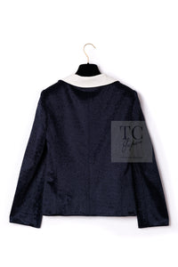 CHANEL 10C Navy Ivory Crystals Gripoix Buttons Jacket 34 36 シャネル ネイビー アイボリー クリスタル グリポア宝石ボタン ジャケット 即発