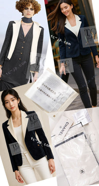 CHANEL 10C Navy Ivory Crystals Gripoix Buttons Jacket 34 36 シャネル ネイビー アイボリー クリスタル グリポア宝石ボタン ジャケット 即発