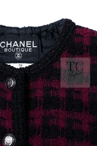 CHANEL 80C Vintage Bordeaux Wine Black Wool Tweed Jacket 36 シャネル ヴィンテージ ボルドー ブラック ブークレ プードル ウール ツイード ジャケット 即発