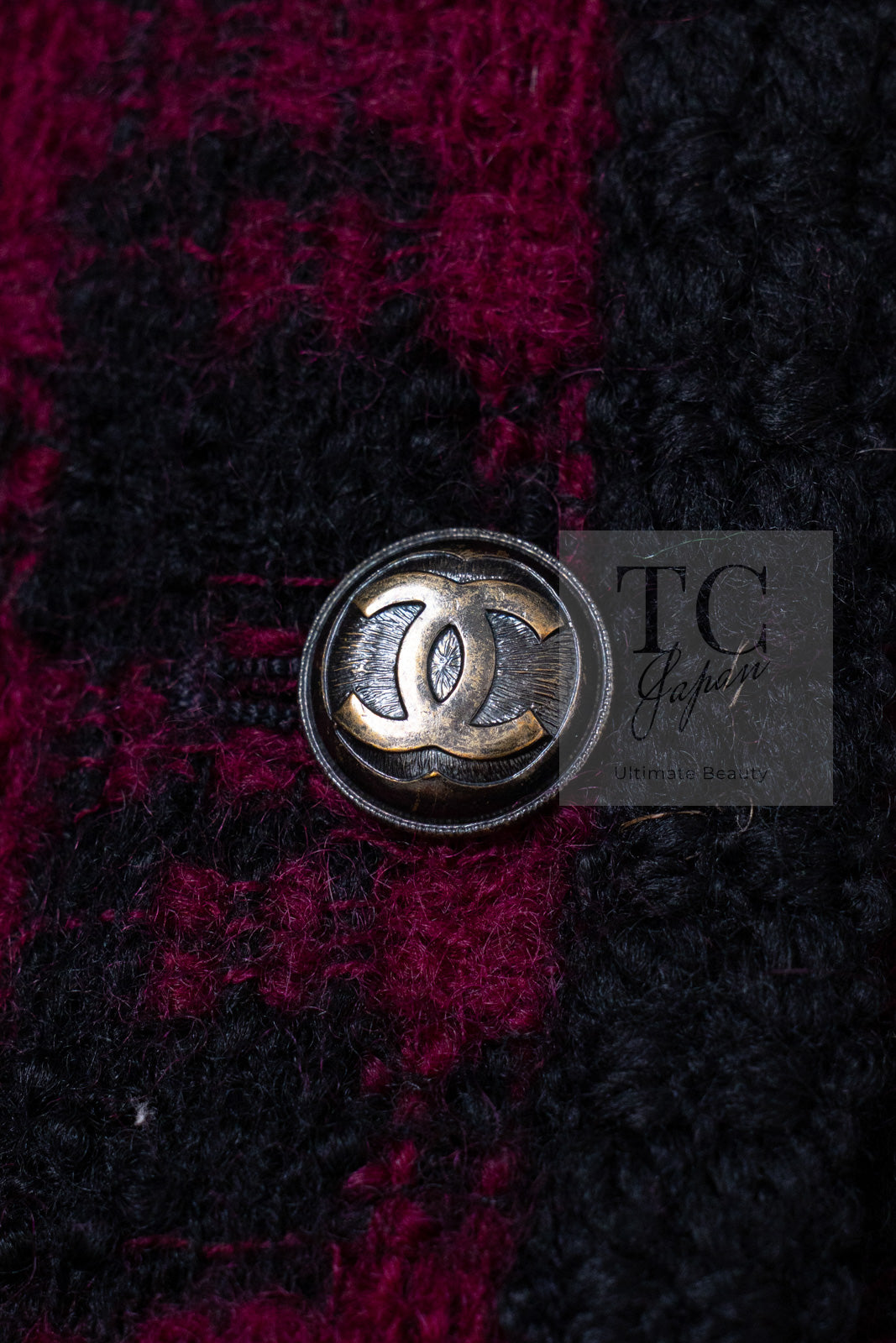 CHANEL 80C Vintage Bordeaux Wine Black Wool Tweed Jacket 36 シャネル ヴィンテージ ボルドー ブラック ブークレ プードル ウール ツイード ジャケット 即発